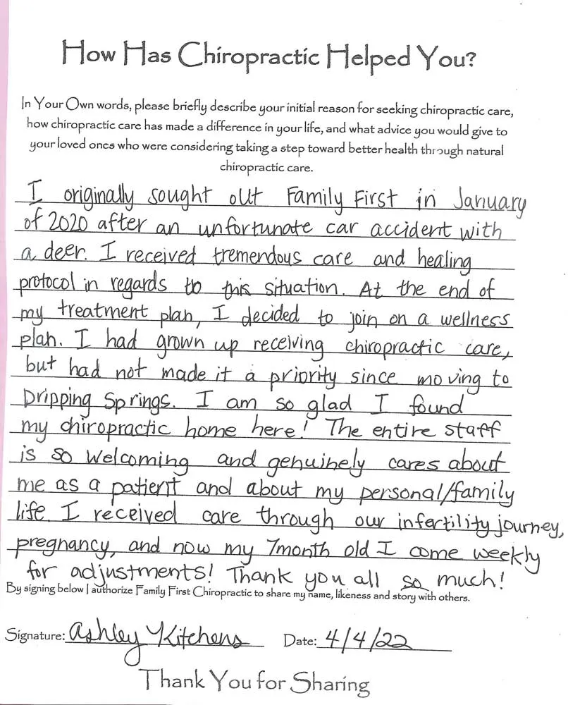 Family First Chiropractic patient testimonial