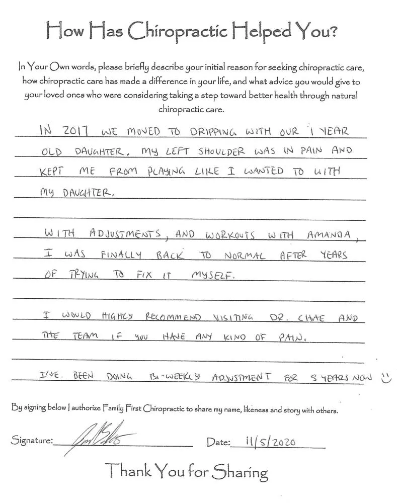 Family First Chiropractic patient testimonial