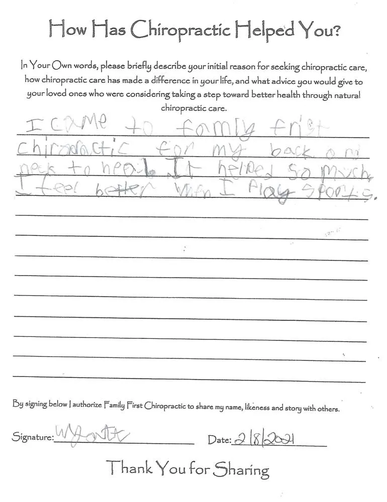 Family First Chiropractic patient testimonial