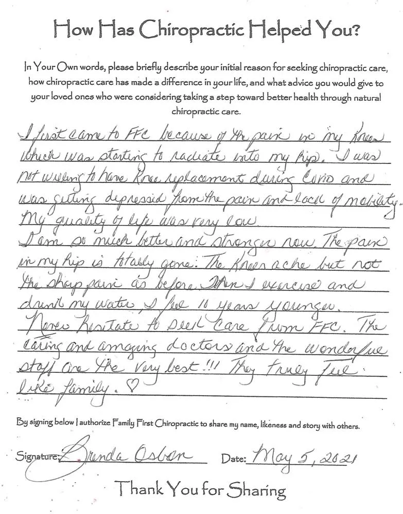 Family First Chiropractic patient testimonial